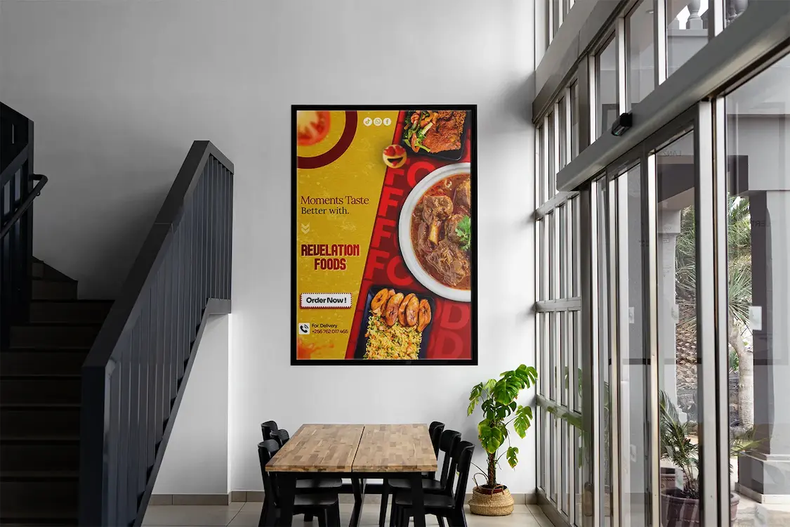 Genesis Foods poster in living room wall mockup